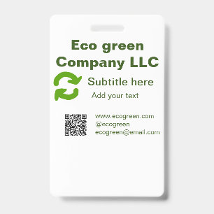 Eco green company name q r code website email deta ID badge