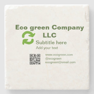 Eco green company name q r code website email deta stone coaster