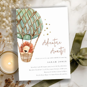 Eco Green Hot Air Balloon Lion Baby Shower Invite