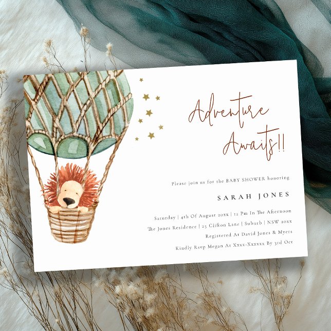 Eco Green Hot Air Balloon Lion Baby Shower Invite (Creator Uploaded)