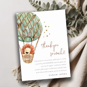 Eco Green Hot Air Balloon Lion Kids Birthday Thank You Card