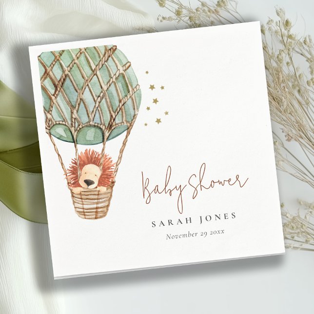 Eco Green Hot Air Balloon Lion Magical Baby Shower Napkin (Creator Uploaded)