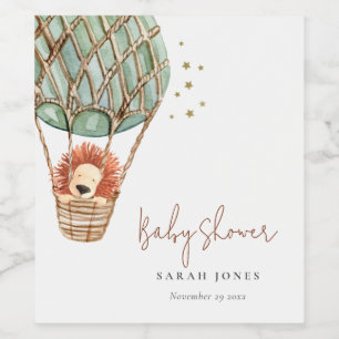 Eco Green Hot Air Balloon Lion Magical Baby Shower Wine Label