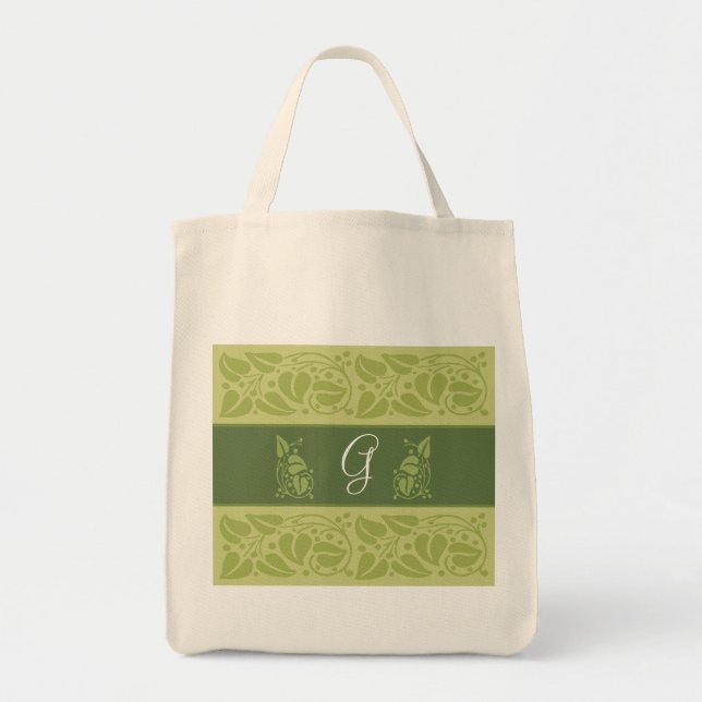 Eco Green Monogram Grocery Tote Bag (Front)