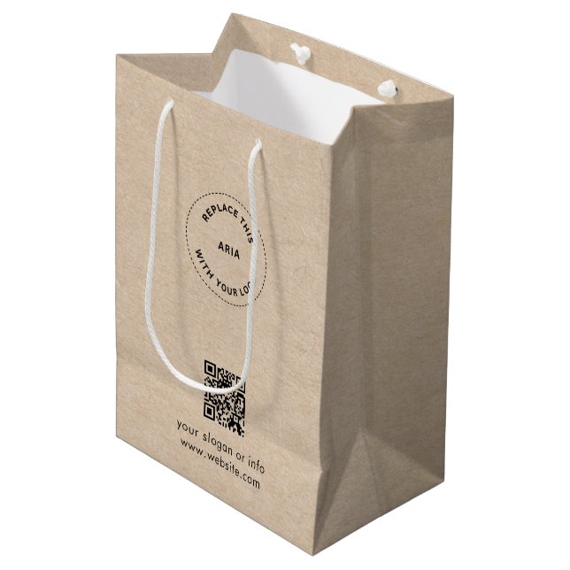 Eco Kraft Custom Logo & QR Gift Bag for Businesses (Front Angled)