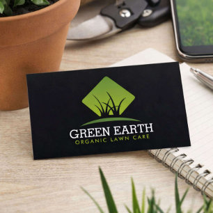 Eco Organic Lawn Care Modern Green Grass Logo Business Card