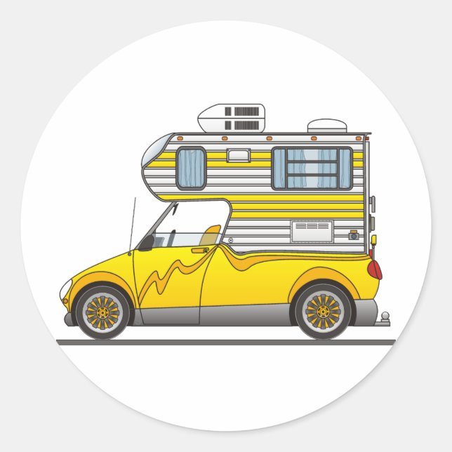 Eco Pick Up Camper Yellow Classic Round Sticker (Front)