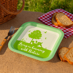 Eco Quote Living in Harmony with Nature Paper Plate