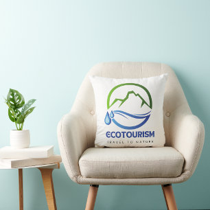 Eco Tourism Travel to Nature Mountain Water Logo Cushion