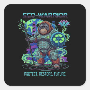 Eco-Warrior Orangutan Cyberpunk Guardian Square Sticker