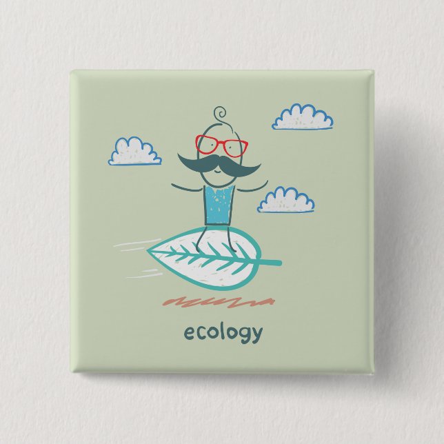 Ecology Surfer Sustainable Life Hipster 15 Cm Square Badge (Front)