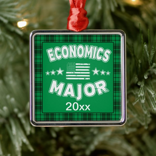 Economics College Student Green Plaid Xmas Metal Ornament (Tree)