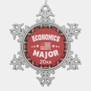 Economics Student USA Flag Red Plaid Snowflake Pewter Christmas Ornament