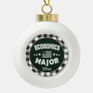 Economics Student White Plaid Ceramic Ball Christmas Ornament