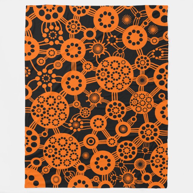 Ecosystem - Orange on Black Fleece Blanket (Front)