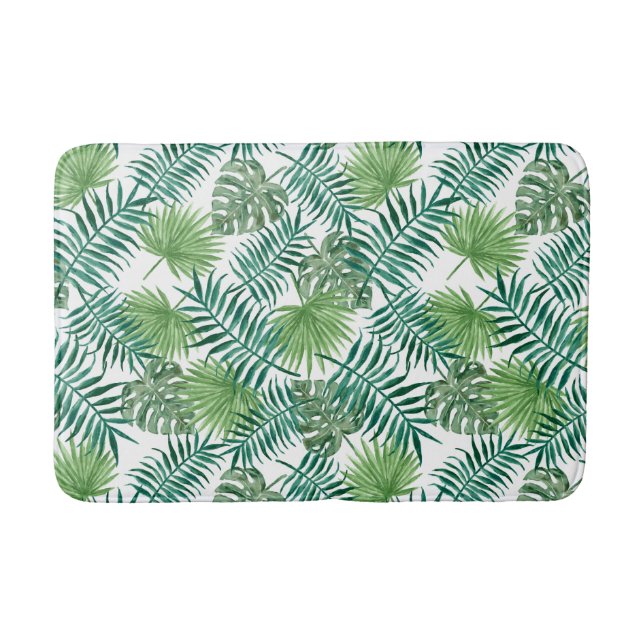 Ecotic Tropical Palm Leafes Pattern Bath Mat (Front)