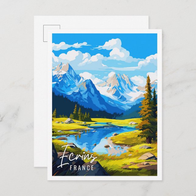Ecrins France vintage travel illustration Postcard (Front/Back)