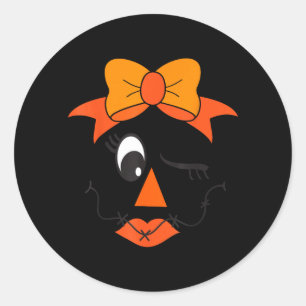 Ecrow Face Eyelashes Winking Girl Bow Halloween Classic Round Sticker