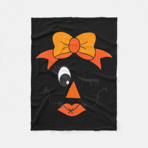 Ecrow Face Eyelashes Winking Girl Bow Halloween Fleece Blanket