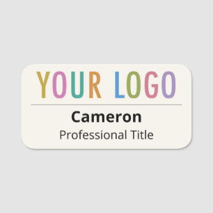 Ecru 3 inch Name Tag with Logo Rounded Corners Pin