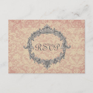 Ecru and Peach Damask RSVP Wedding Response Card