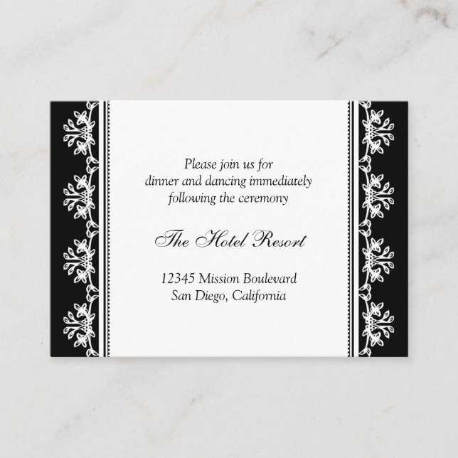 Ecru black filigree wedding reception enclosure card (Front)