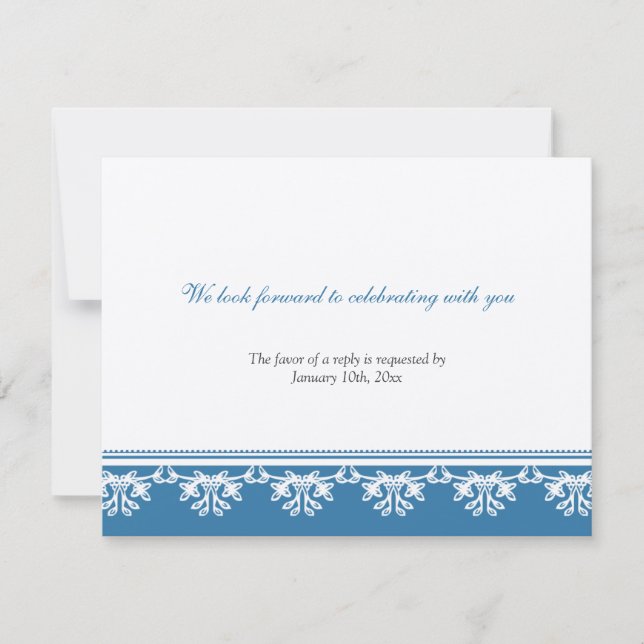 Ecru blue filigree border wedding rsvp response invitation (Front)