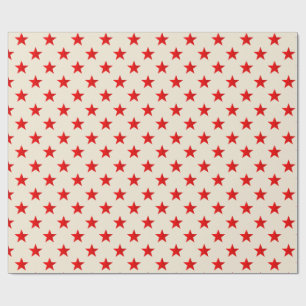Ecru Bright Red Stars Wrapping Paper