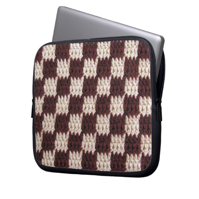 Ecru Chequered Artisan Crochet Print Electronics B Laptop Sleeve (Front Left)