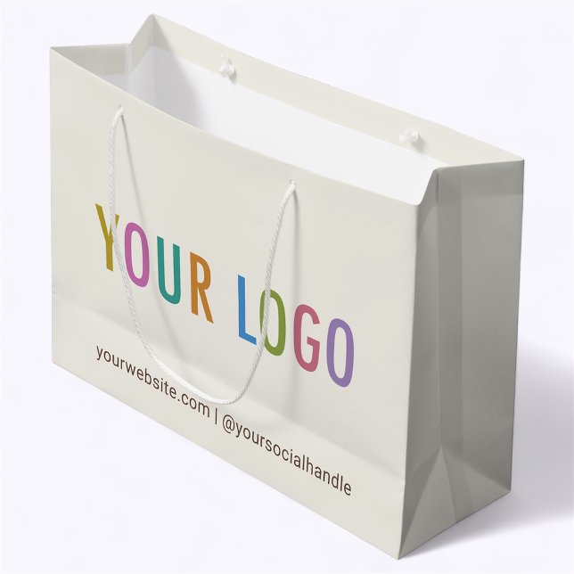Ecru Cream Paper Gift Bag for Business Custom Logo (MISOOK 12.5 x 4 x 9 inch Light Ecru Gift Bag with Logo)