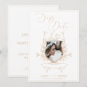 Ecru crest floral Photo Elegant Frame Invitation