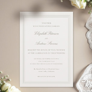 Ecru Formal Romance Modern Classic Triple Wedding Invitation