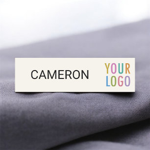 Ecru Magnetic Name Tag with Company Logo 3.5 inch
