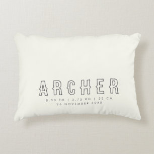 Ecru Minimalist Name  and Birth Stats Decorative Cushion