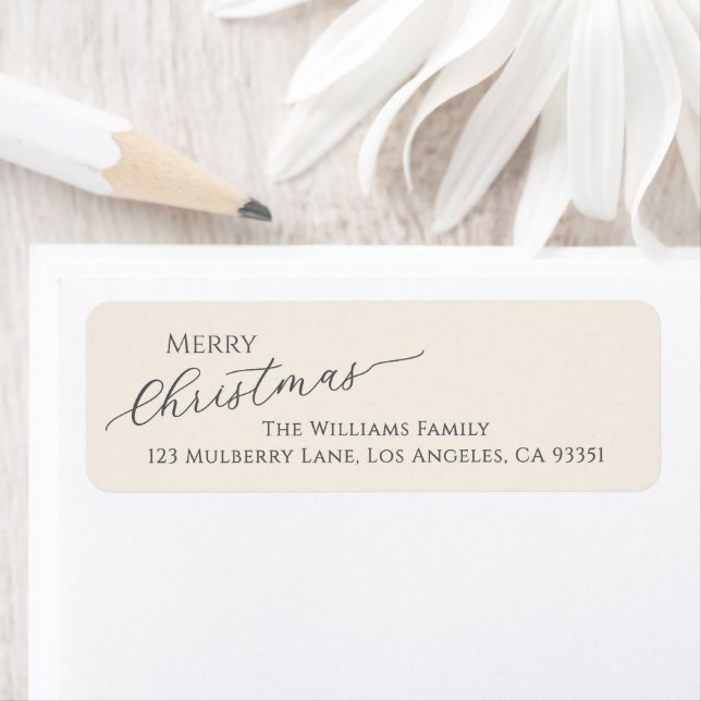 Ecru Modern Merry Christmas Return Address Return Address Label (Insitu)