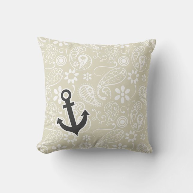 Ecru Paisley; Floral; Anchor Cushion (Front)