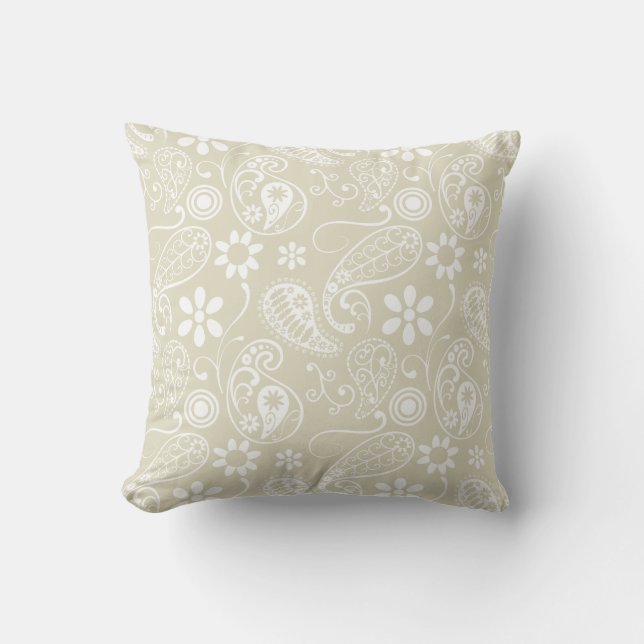 Ecru Paisley; Floral Cushion (Front)