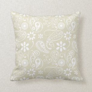 Ecru Paisley; Floral Cushion