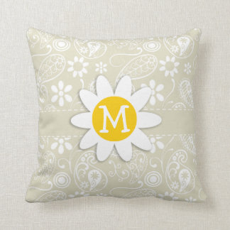 Ecru Paisley; Floral; Daisy Cushion