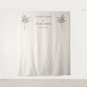 Ecru Palm Tree Line Custom Wedding Photo Backdrop Tapestry