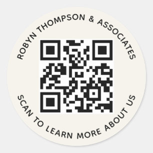 Ecru QR Code Stickers Custom Business Name Round