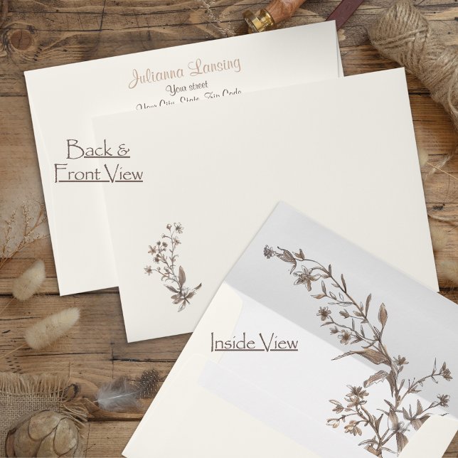 Ecru Rustic Boho Earthy Neutral Wildflower Wedding Envelope (Creator Uploaded)