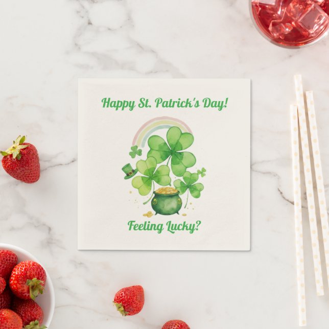 Ecru Watercolor Pot  Gold St. Patrick's Day Napkin (Insitu)