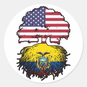 Ecuador Ecuadorian American USA Tree Roots Flag Classic Round Sticker