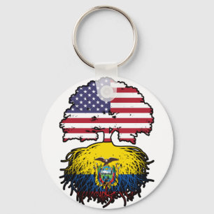 Ecuador Ecuadorian American USA Tree Roots Flag Key Ring