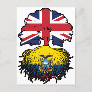 Ecuador Ecuadorian British UK Tree Roots Flag Postcard