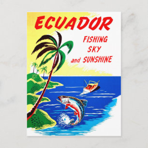 Ecuador, fishing and sunshine, vintage travel postcard