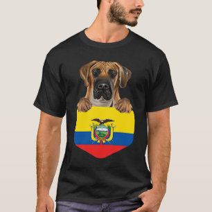 Ecuador Flag Brown Great Dane Dog In Pocket T-Shirt