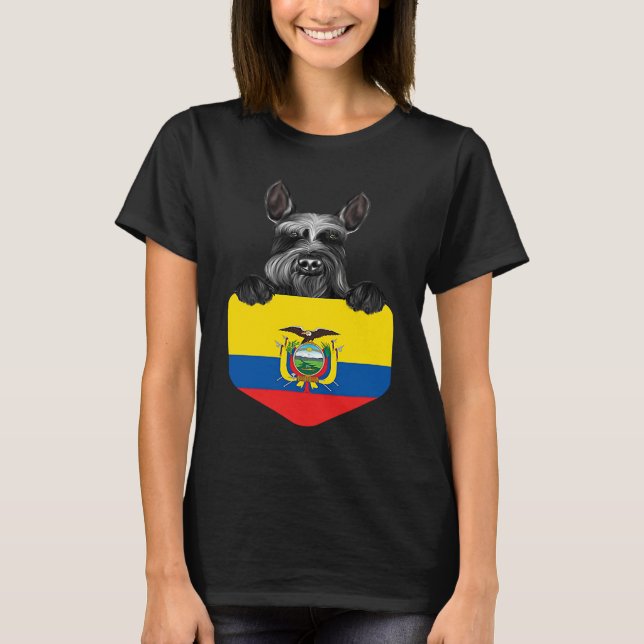 Ecuador Flag Giant Schnauzer Dog In Pocket T-Shirt (Front)