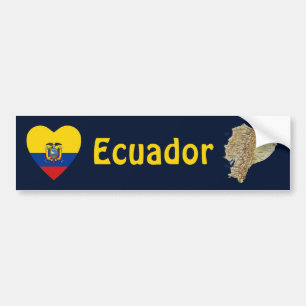 Ecuador Flag Heart + Map Bumper Sticker